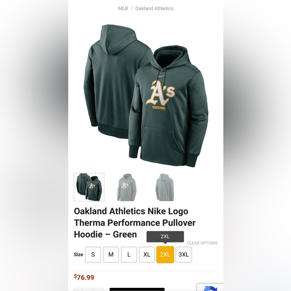 Oakland A's Nike Dri Fit Therma Hoodie. Men’s XXL - Picture 4 of 4